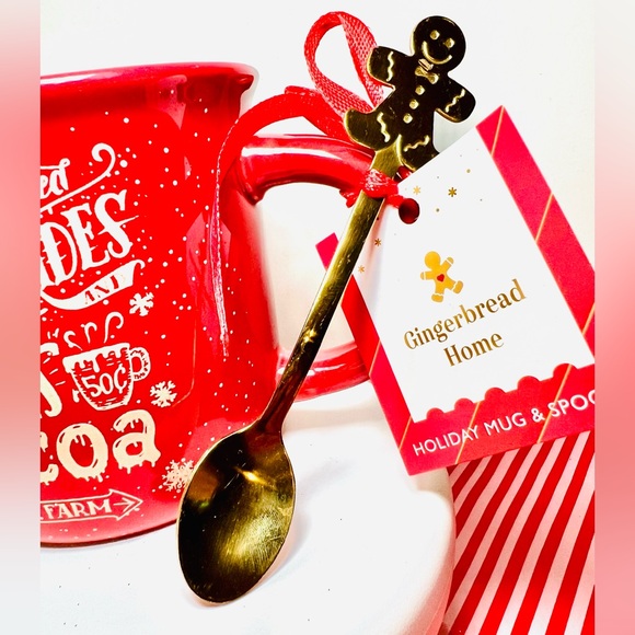 Christmas Sleigh Rides Hot Cocoa Red Camper Mug & Gold Metal Gingerbread Spoon - Picture 9 of 9